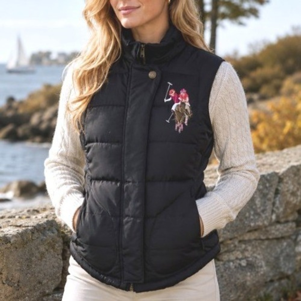 U.S. Polo Assn. Black Quilted Puffer Embroidered Color Big Pony Preppy Vest M